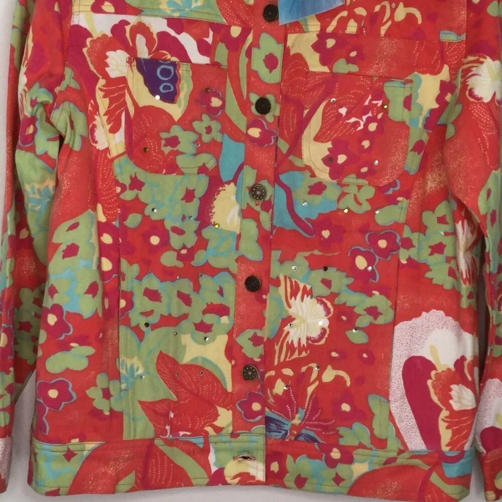 Tropico Women's Denim Jacket Multi Floral Size Medium NEW